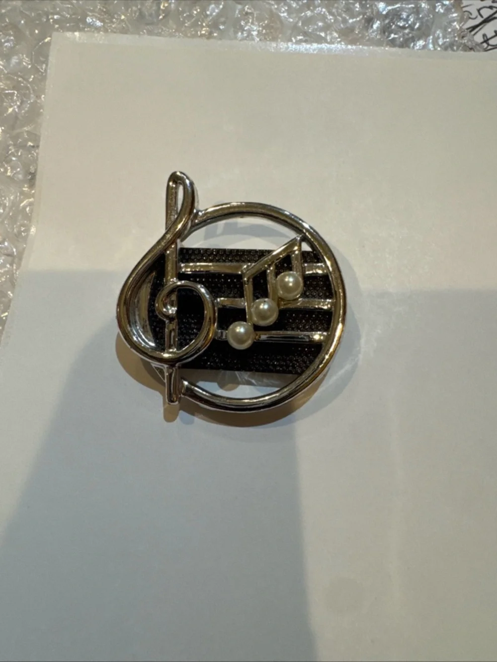 Dancraft Silver-Tone Music Note Brooch with Faux Pearls‎